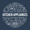 Kitchen small appliances equipment banner illustration. Vector line icon of household cooking tools - blender, mixer