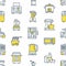 Kitchen small appliances equipment seamless pattern with flat line icons.