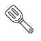 Kitchen spatula icon. Linear logo of scoop or scraper. Black simple illustration of shovel with holes for turning, cleaning dry