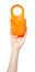 Kitchen sponge hanger, orange silicone utensil. Isolated on white