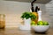 Kitchen Stone Counter with Limes, Peppermint, Pepper Mill, Healthy