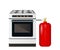 Kitchen stove with a red gas cylinder.