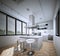 Kitchen studio design ,interior of modern style, 3d Rendering,