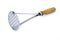 Kitchen subject - a tolkushka for puree masher with the wooden handle on a white background.