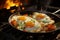 Kitchen symphony, two sunny side up eggs sizzling in a pan