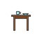 Kitchen table with cup and plate filled outline icon