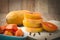 Kitchen table with stack layer slice fresh papaya, papaya seed o