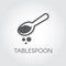 Kitchen tablespoon black flat icon. Spoon with abstract ingredient. Vector illustration