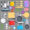 Kitchen tools, cookware and kitchenware flat icons