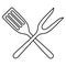 Kitchen tools cutlery set of teflon spatula and fork crossed outline simple minimalistic flat design vector illustration isolated