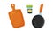 Kitchen Tools with Frying Pan and Cutting Board Vector Set