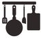 Kitchen tools on a hanger. . Isolated vector illustration on white background.