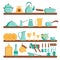 Kitchen tools set. Vector flat illustration Kitchenware collection. Cooking tools, utensils, cutlery isolated on white background