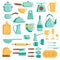 Kitchen tools set. Vector flat illustration Kitchenware collection. Cooking tools, utensils, cutlery isolated on white background