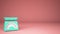 Kitchen turquoise empty weigh scales, on pink background copy space, measuring diet food concept