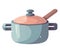 Kitchen utensil boils soup on stove