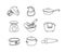 Kitchen utensils. Contour icons set. Hand drawn black illustration of kitchenware