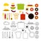 Kitchen utensils, food and house silhouette isolated. Elements for DIY projects, to create poster, banner, pattern