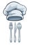 Kitchen utensils fork knife spoon and cooks cap