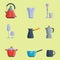 Kitchen utensils icons vector illustration household dinner cooking food kitchenware