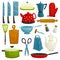 Kitchen utensils and kitchenware icons