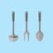 Kitchen utensils. Ladle, spoon and fork flat style icons. Vector illustration.