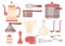 Kitchen utensils set. Kitchenware, cookware, kitchen tools collection. Modern kitchen utensil icons in arabic style. Flat 