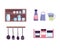 Kitchen utensils tableware shelf with spices cooking icons design