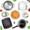 Kitchen utensils, top view vector object