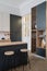 Kitchen wardrobe, storage furniture and wooden cabinet in upscale interior