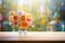 Kitchen window frames gardens abstract colorful rose bouquet on table