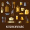 Kitchenware and utensil flat icons