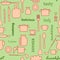 Kitchenware and words - light green vector seamless pattern