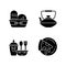 Kitcken dinnerware black glyph icons set on white space