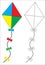 Kite. Coloring book, game for fids. Vector illustration.