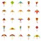 Kite flying festival surf icons set, flat style