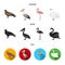 Kite, pelican, flamingo, swan. Birds set collection icons in cartoon,black,flat style vector symbol stock illustration