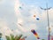 A kite in the sky. Upwards. Wind. Kite Festival. Colorful toys. People fly kites. Beauty in the sky