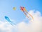 A kite in the sky. Upwards. Wind. Kite Festival. Colorful toys. People fly kites. Beauty in the sky