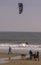 Kite surfer on seaburn beach near the shore.