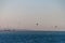 Kite Surfers Riding on the Red Sea at Sunset in Egypt