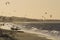 Kite surfers on the sea in Cumbuco Beach near Fortaleza, Brazil.