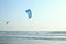 Kiteboarder enjoy surfing in sea
