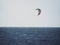 Kiteboarder kitesurfer extreme water sport at Belgium Pier in Blankenberge north sea atlantic ocean West Flanders