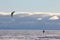 Kiteboarder on the sea ice in Antarctica