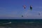 Kiteboarding, itesurfing at sunset in Mui Ne beach, Vietnam Phan Thiet