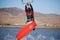 Kiter flying on the waves near Tarifa, Spain