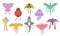 Kites set, summer flying toy for kids in shape butterfly, ladybug, shark, dragon, bird. Vector Illustration for backgrounds,