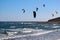 Kitesurfers in El Medano at the Atlantic Ocean Tenerife, Spain