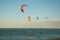 Kitesurfing. Evening landscape of a small island and the sea. Boracay, Philippines.